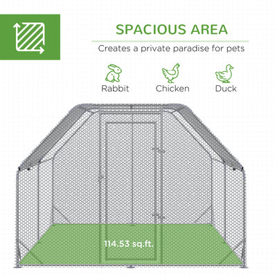 PawHut Walk in Chicken Run Chicken Coop Hen House Outdoor with Roof for 10-12 Chickens, 380 x 280 x 195cm 