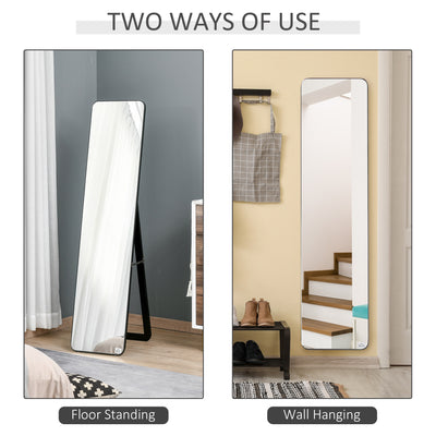 HOMCOM Full Length Mirror, Free Standing or Wall Hanging, Tall Full Body Mirror for Bedroom, Hallway, Black 