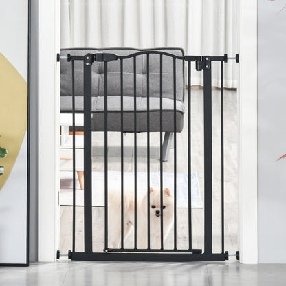 PawHut Pressure Fit Dog Stair Gate No Drilling Safety Gate Auto Close for Doorways, Hallways, 74-80cm Adjustable, 94cm Tall, Black 
