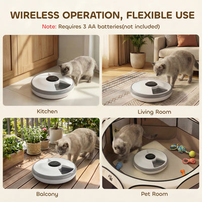 PawHut Automatic Cat Feeder Programmable Timer for Dry Wet Food Cat Food Dispenser with Ice Pack for 6 Meals 