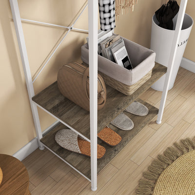 HOMCOM Hallway Coat Rack and Shoe Bench Tree - Grey 