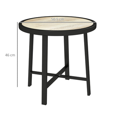 Outsunny Round Small Garden Table, 50.5cm Outdoor Side Table with SPC Tabletop, Metal Frame and Anti-slip Foot Pads for Garden, Balcony, Nature Wood Finish 