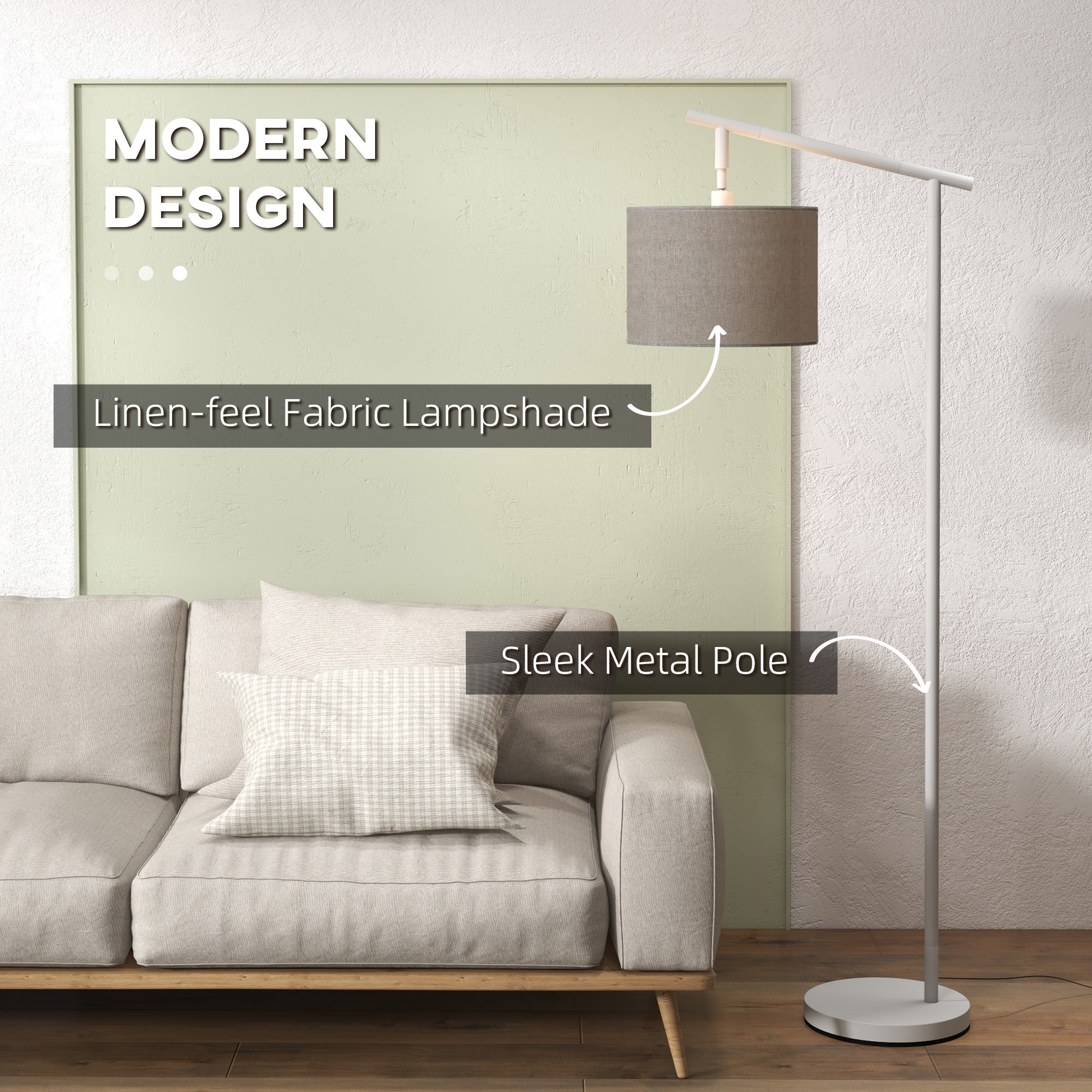 HOMCOM Metal Frame Floor Lamp with 350\'c2\'b0 Rotating Lampshade, for Living Room and Bedroom, LED Bulb Included, Grey