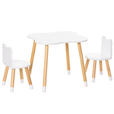HOMCOM 3-Piece Kids Table and Chair Set with 2 Bear-Shaped Chairs, for Ages 1-4 Years, White 