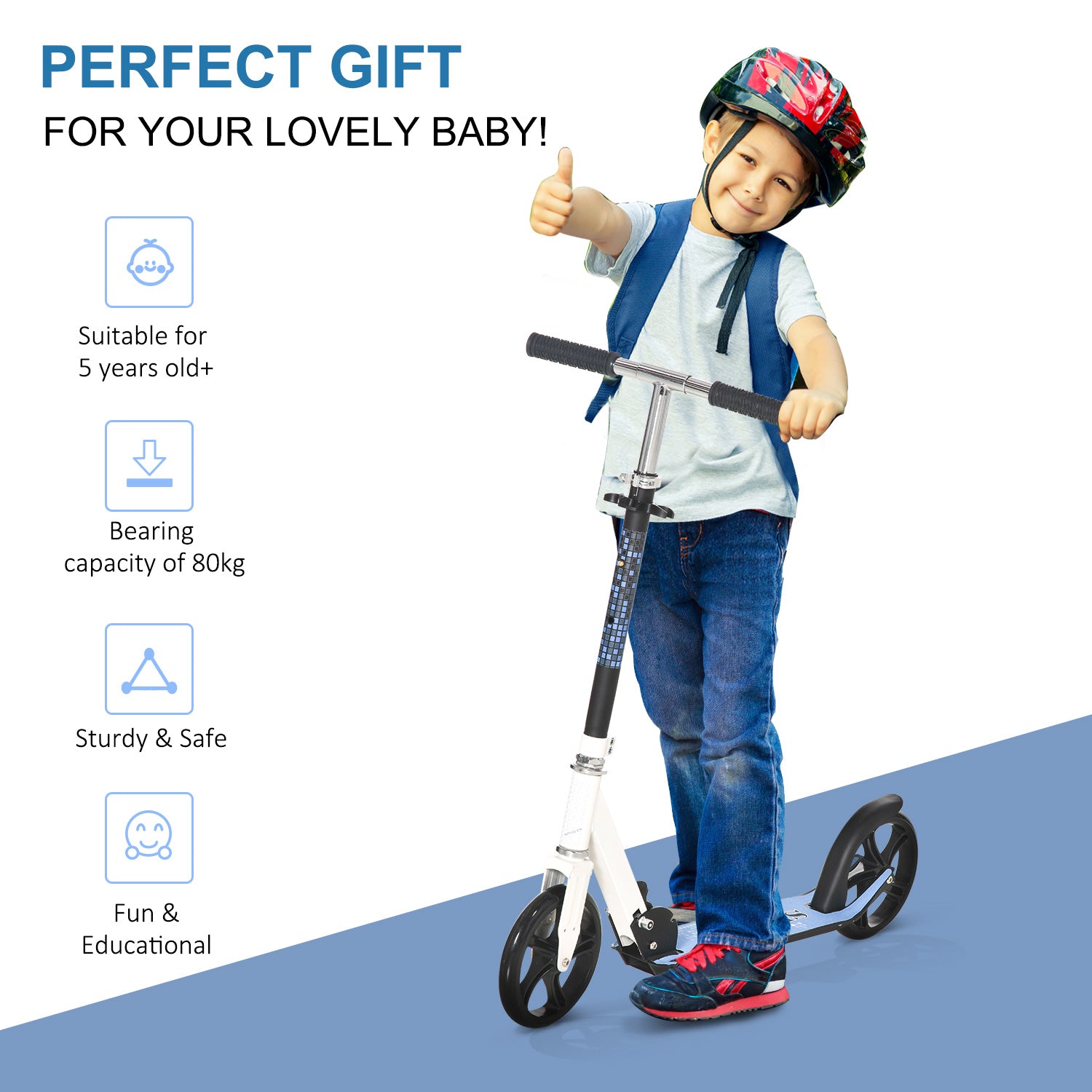 HOMCOM Folding Kids Kick Scooter Ride on Toys-Blue 