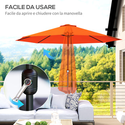 Outsunny 3(m) Garden Parasol Umbrellas, Outdoor Sun Shade with 8 Ribs, Tilt and Crank Handle for Balcony, Bench, Garden, Orange 