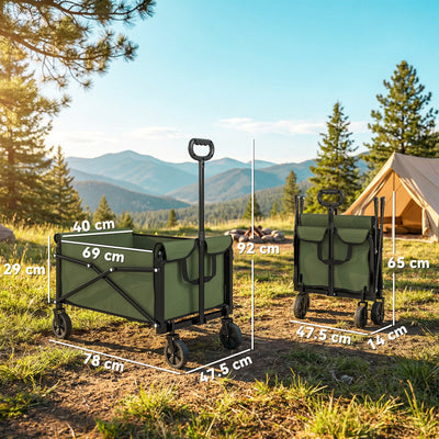 Outsunny 81L Festival Trolley on Wheels, Compact Garden Folding Trolley Cart with Adjustable Handle 80L Green 