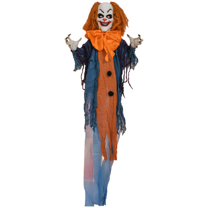 HOMCOM 168 cm Life Size Halloween Animated Standing Circus Clown with Red Light Up Eyes, Sound Activated Moving Arms & Body, Scary Clown Halloween Decorations, Battery Operated, Indoor Party Props