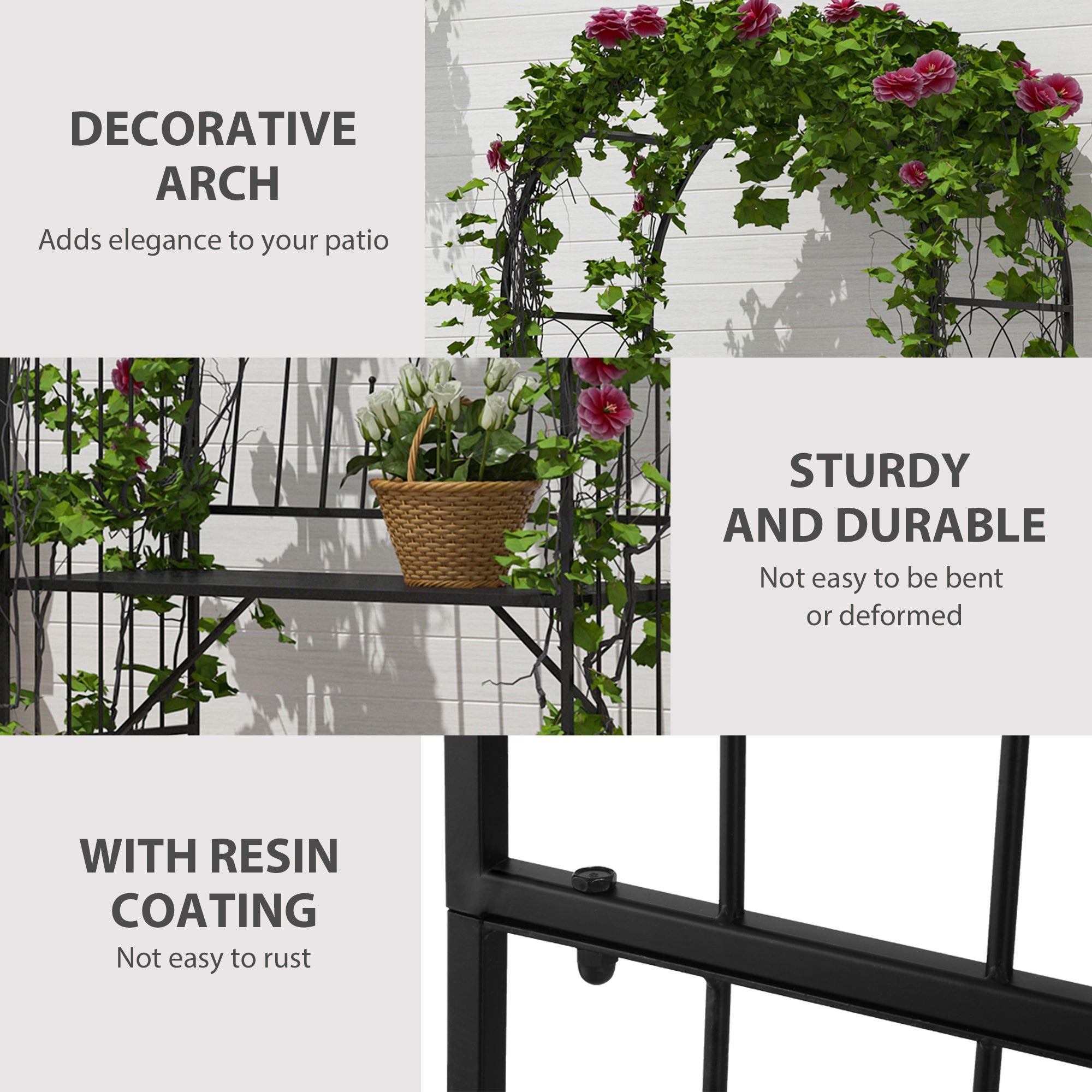 Outsunny Garden Metal Arch Bench Outdoor Patio Rose Trellis Arbour Pergola for Climbing Plant Antique Style 2-Seater Chair, Black 