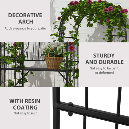 Outsunny Garden Metal Arch Bench Outdoor Patio Rose Trellis Arbour Pergola for Climbing Plant Antique Style 2-Seater Chair, Black 
