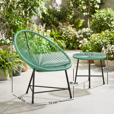 Outsunny Rattan Bistro Set with Acapulco Chairs and Glass Table, Green 