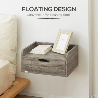 HOMCOM Floating Nightstand Set of 2 Wall Mounted Bedside Table with Storage Drawer for Bedroom, Grey 