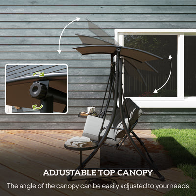 Outsunny 3 Seater Garden Swing Chair with Adjustable Canopy, Cushion and Coffee Tables for Outdoor Dark Grey 
