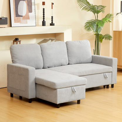 HOMCOM L Sofa Bed, with Storage - Light Grey 