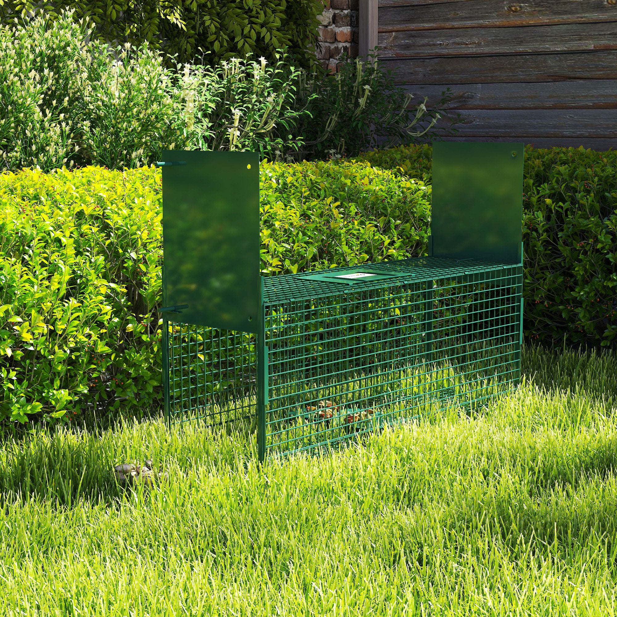 Outsunny Animal Trap Cage, Humane Rat Trap with Double Doors, Squirrel Trap for Indoors & Outdoors, Catch and Release Mice, Rats, Rodents, 60 x 18 x 20 cm, Green 