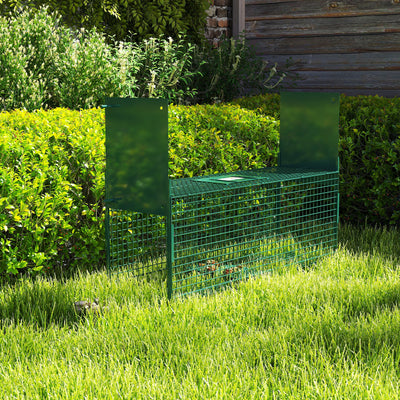 Outsunny Animal Trap Cage, Humane Rat Trap with Double Doors, Squirrel Trap for Indoors & Outdoors, Catch and Release Mice, Rats, Rodents, 60 x 18 x 20 cm, Green 