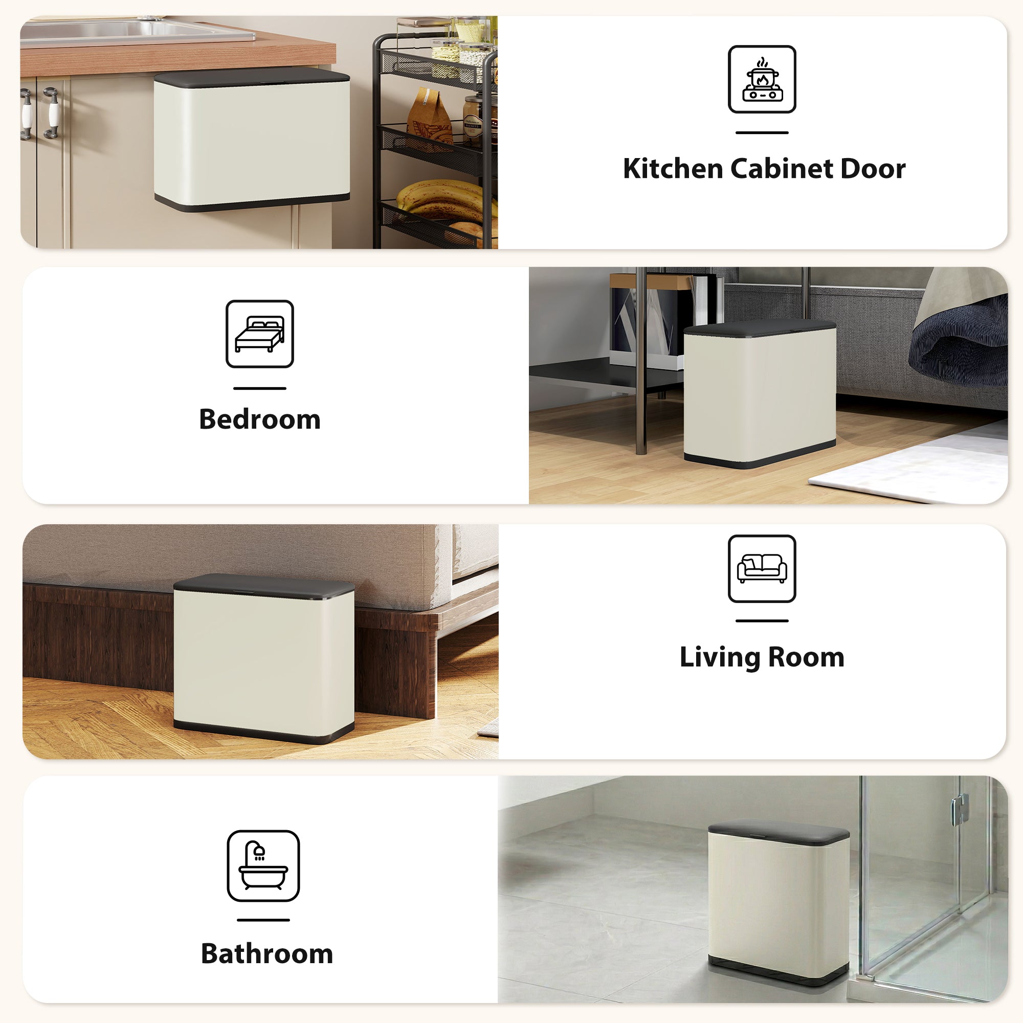 HOMCOM 8L Hanging Kitchen Bin, Rubbish bin with Lid and Removable Inner Bucket for Kitchen Cabinet Door, Under Sink, Office 
