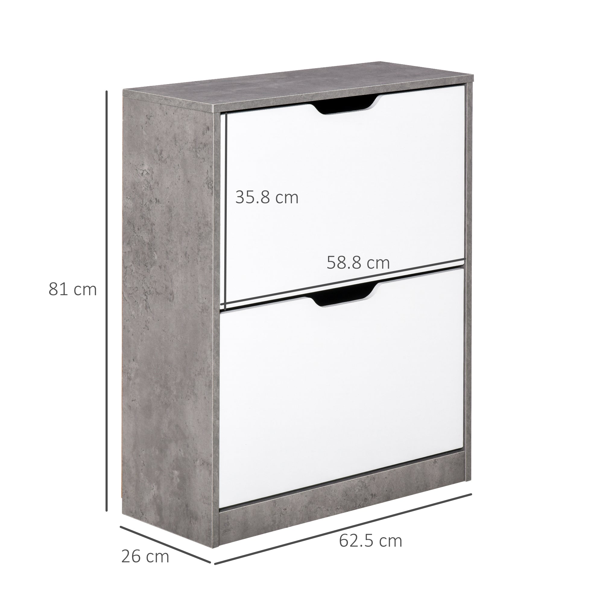 HOMCOM Two Drawer Shoe Cabinet Home Storage Organiser w/ Groove Handles Adjustable Shelves Modern Boxy Rack Hallway Bedroom Furniture 