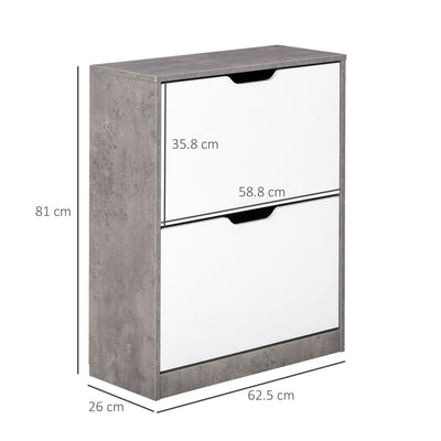 HOMCOM Two Drawer Shoe Cabinet Home Storage Organiser w/ Groove Handles Adjustable Shelves Modern Boxy Rack Hallway Bedroom Furniture 