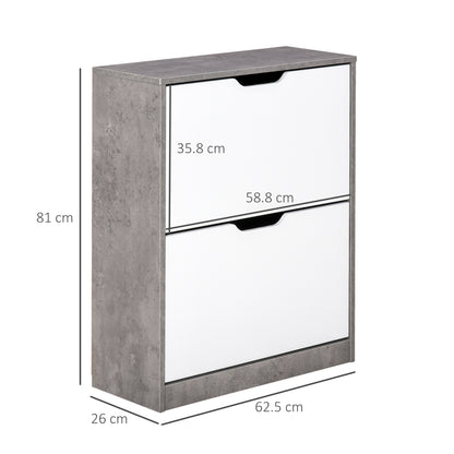 HOMCOM Two Drawer Shoe Cabinet Home Storage Organiser w/ Groove Handles Adjustable Shelves Modern Boxy Rack Hallway Bedroom Furniture 
