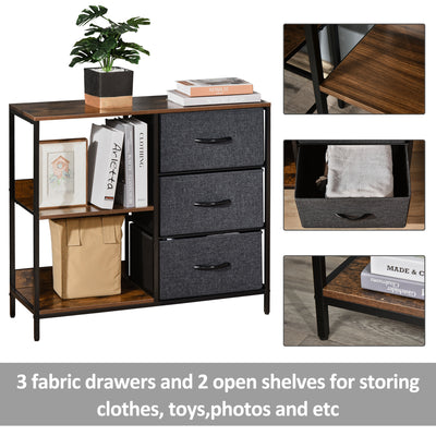 HOMCOM Chest of Drawers Storage  Dresser Cabinet Organizer with 3 Fabric Drawers and 2 Display Shelves for Living Room, Bedroom, Hallway, Black 