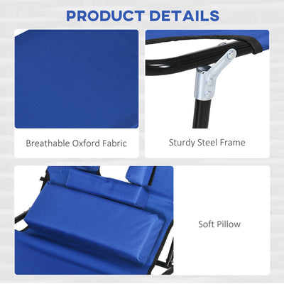Outsunny Outdoor Foldable Sun Lounger Set of 2, 4 Level Adjustable Backrest Reclining Sun Lounger Chair with Pillow and Reading Hole, Blue 
