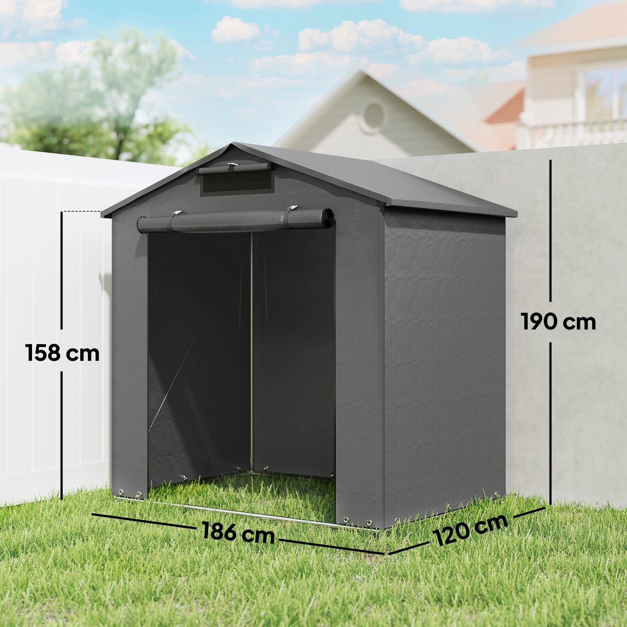 Outsunny 6 x 4 ft Outdoor Garden Storage Shed, Waterproof Bike Tent with Vent and Roll-Up Zipper Door 