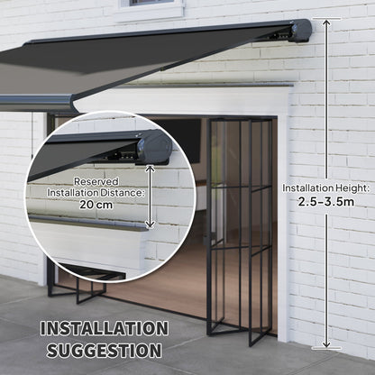 Outsunny 4 x 3(m) Full Cassette Electric Awning with Remote Controller, Aluminium Frame DIY Retractable Garden Awning, UPF50+ Sun Shade Canopy for Deck Door Window, Dark Grey 