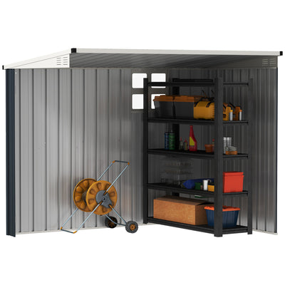 Outsunny 7.6 x 4ft Garden Metal Shed, Outdoor Storage Shed with Window, 2 Vents and Lockable Door for Garden, Patio, Dark Grey 