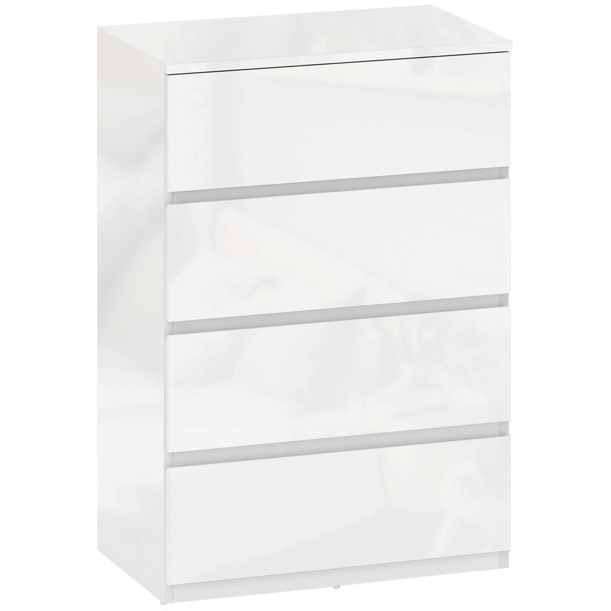 HOMCOM High Gloss Chest of Drawers, 4-Drawer Storage Cabinets, Modern Dresser for Bedroom, White 