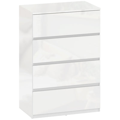 HOMCOM High Gloss Chest of Drawers, 4-Drawer Storage Cabinets, Modern Dresser for Bedroom, White 