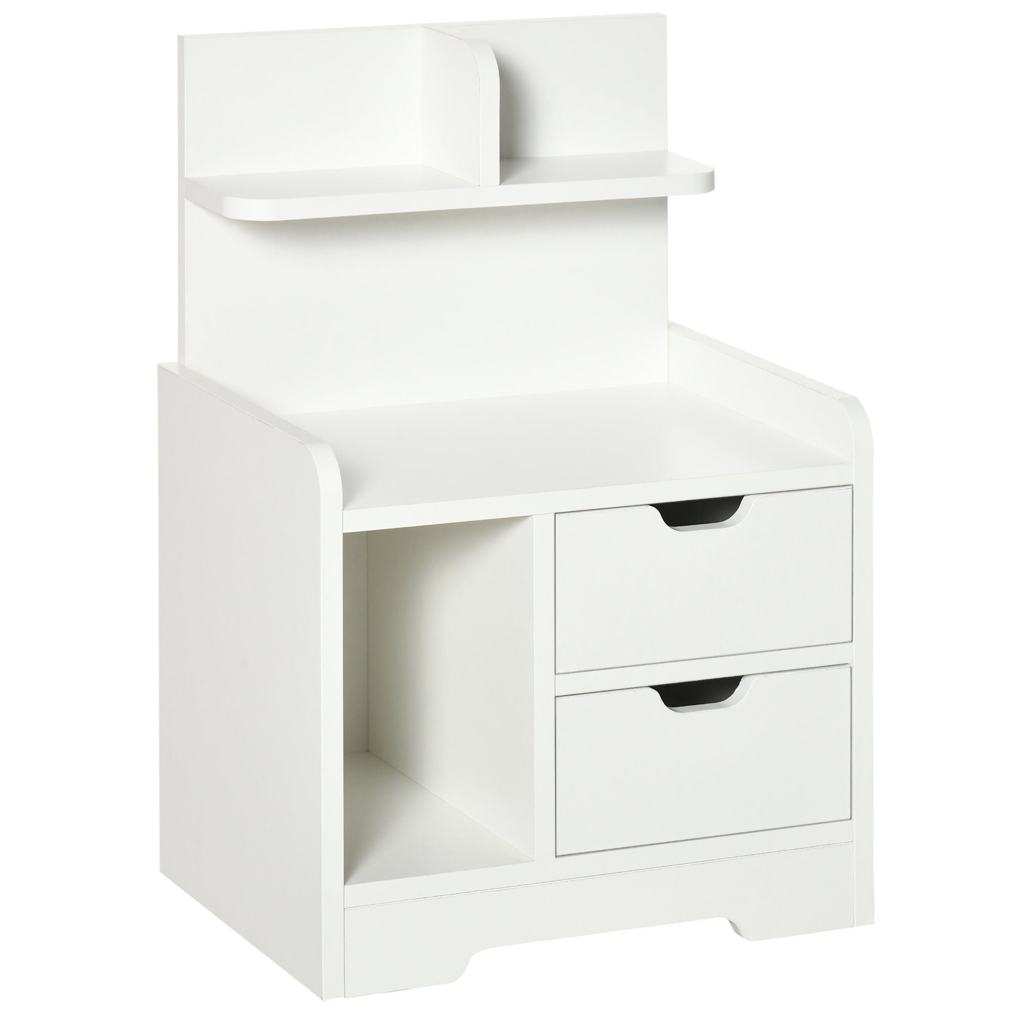 HOMCOM Bedside Table, Small Bedside Cabinet with 2 Drawers and Storage Shelves, Accent Table for Living Room, Bedroom, White 
