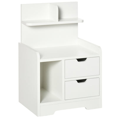 HOMCOM Bedside Table, Small Bedside Cabinet with 2 Drawers and Storage Shelves, Accent Table for Living Room, Bedroom, White 