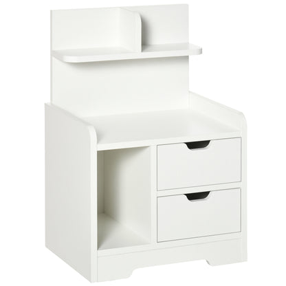 HOMCOM Bedside Table, Small Bedside Cabinet with 2 Drawers and Storage Shelves, Accent Table for Living Room, Bedroom, White 
