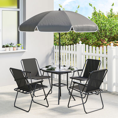 Outsunny 4 Seater Garden Furniture Set, 6 Pieces Garden Table and Chairs with Parasol for Patio, Black 