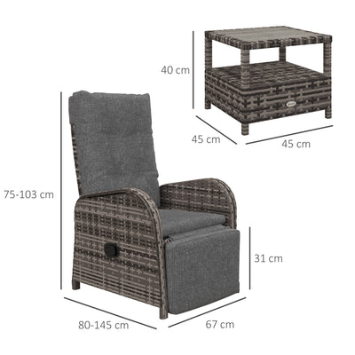 Outsunny 2 Seater Patio Rattan Chaise Lounge Sofa Set with Fabric Cushion, Grey and Brown 