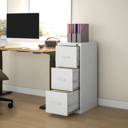 HOMCOM Three-Drawer Modern Steel Filing Cabinet - Cream 