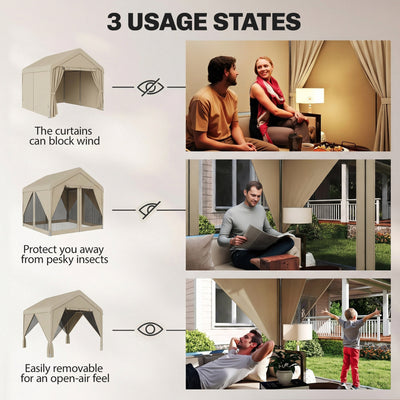 Outsunny 3 x 3 m Patio Gazebo with Netting & Curtains, Outdoor Canopy Shelter with Galvanised Steel Frame, Khaki 