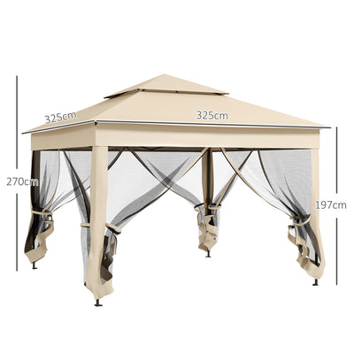 Outsunny 3 x 3(m) Pop Up Gazebo, Double-roof Garden Tent with Netting and Carry Bag, Party Event Shelter for Outdoor Patio, Cream White 