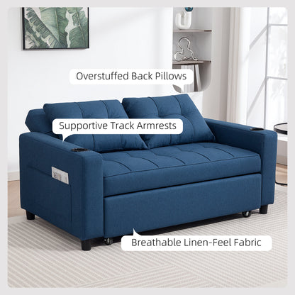 HOMCOM Two-Seater Pull-Out Sofa Bed - Dark Blue