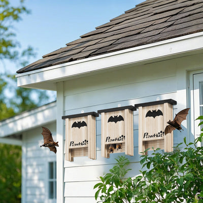 PawHut 3PCs Wooden Bat Boxes, Bat Houses Designed to Attract Bats & Easy to Hang for Outdoor, Garden, Farm, 18 x 6 x 22.5 cm 