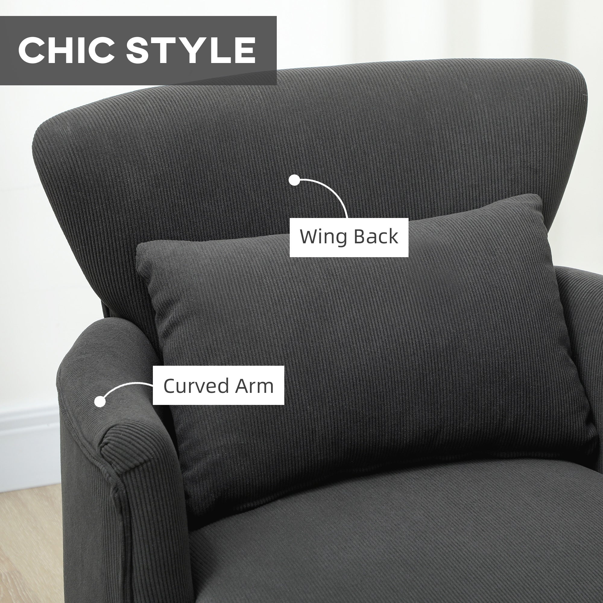 HOMCOM Corduroy Retro Accent Chair - Black 