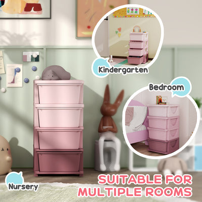 HOMCOM Four-Tier Kids Storage Boxes, with Four Drawers, Pink 
