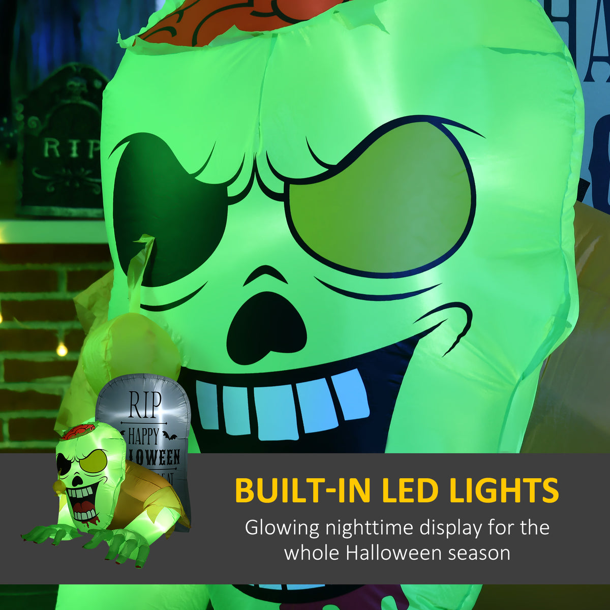 HOMCOM 5FT Halloween Inflatables Ghost and Tombstone, Blow Up Outdoor Halloween Decorations with Build-in LED Lights for Garden, Lawn, Party 