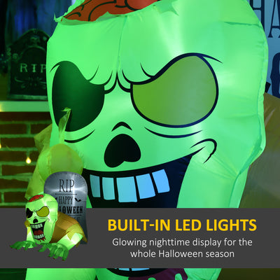 HOMCOM 5FT Halloween Inflatables Ghost and Tombstone, Blow Up Outdoor Halloween Decorations with Build-in LED Lights for Garden, Lawn, Party 