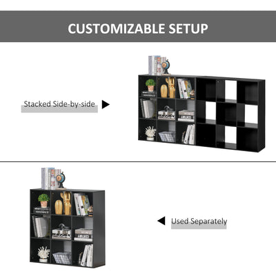 HOMCOM 3-tier 9 Cubes Storage Unit Particle Board Cabinet Bookcase Organiser Home Office Shelves Black 