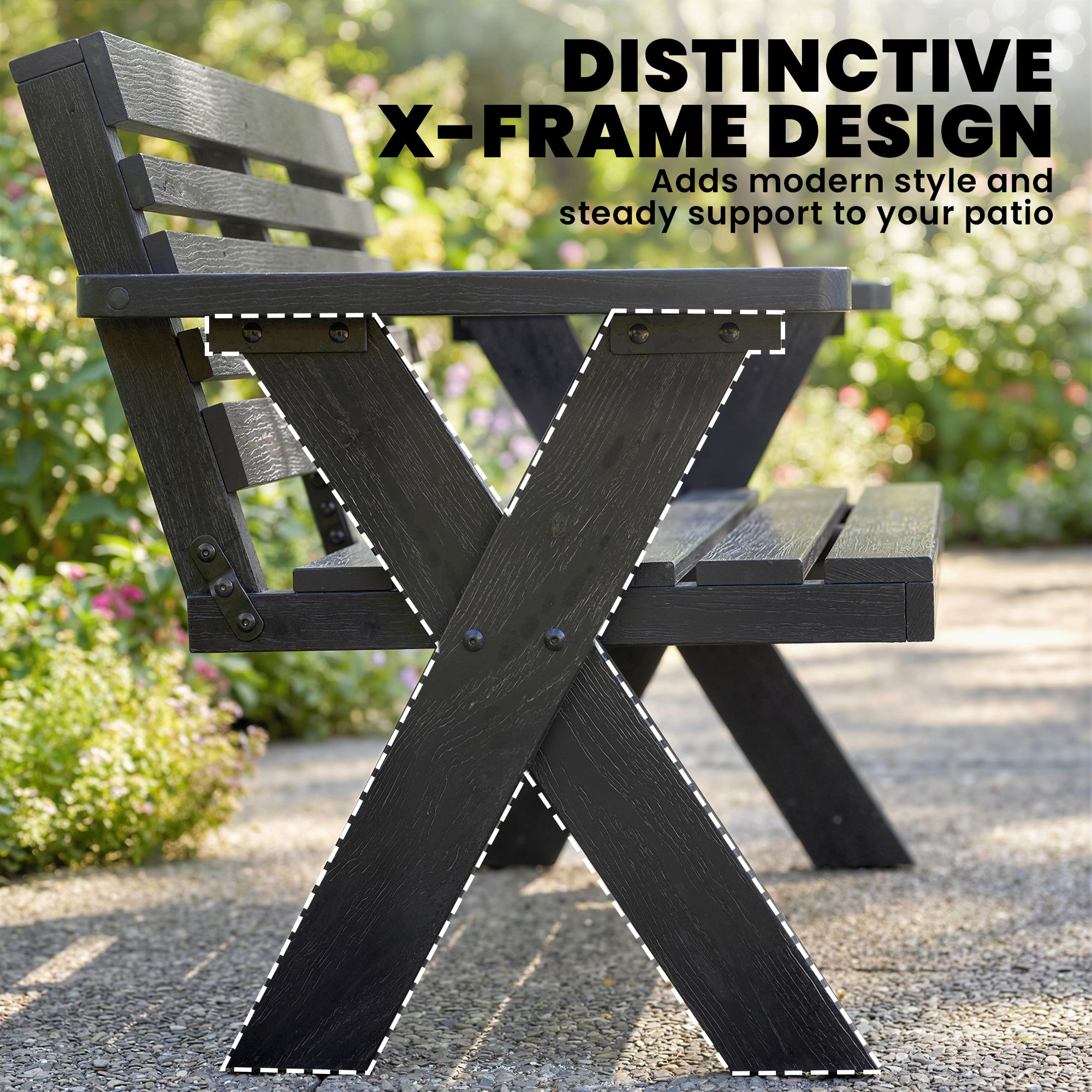Outsunny 2 Seater Wooden Garden Bench, Slatted Patio Bench with Armrest and Backrest, Black 