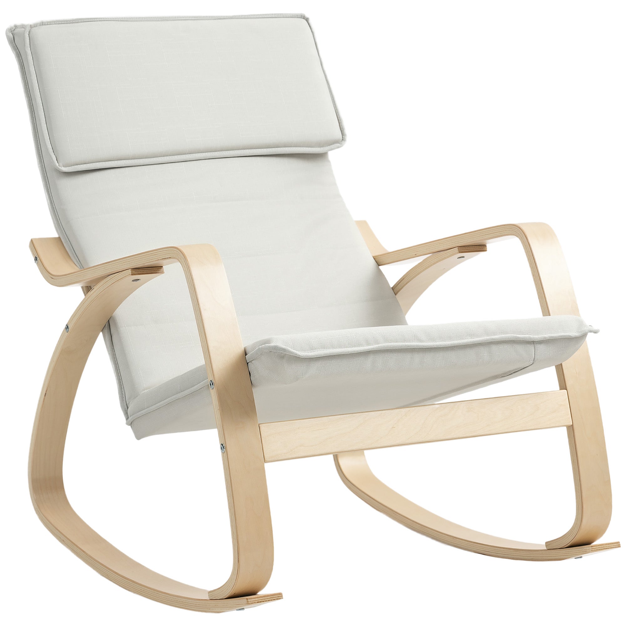HOMCOM Comfortable Relax Rocking Chair, Upholstered Lounge Chair Recliner with High Back and Headrest for Living Room, Bedroom, Cream White 