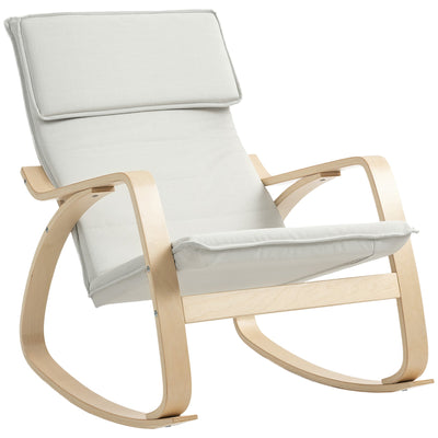 HOMCOM Comfortable Relax Rocking Chair, Upholstered Lounge Chair Recliner with High Back and Headrest for Living Room, Bedroom, Cream White 
