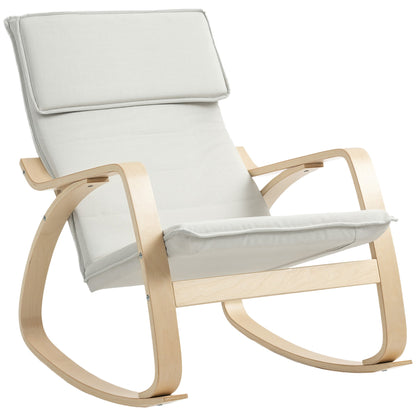 HOMCOM Comfortable Relax Rocking Chair, Upholstered Lounge Chair Recliner with High Back and Headrest for Living Room, Bedroom, Cream White 